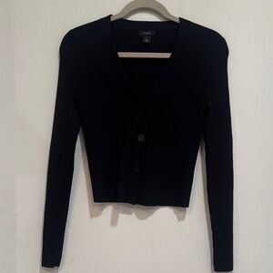 Halogen Size XS Black Ribbed Knit V-neck Cardigan Sweater